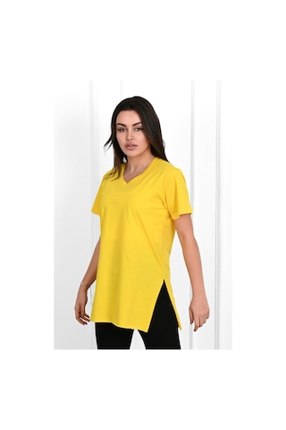 Kadın V Yaka Yırtmaçlı T-shirt 8783-22 001