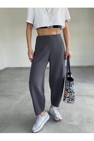 Paw Garage Kemersiz Balon Pantolon, 4 Mevsim, Krep Kumaş, Full Likralı Gri