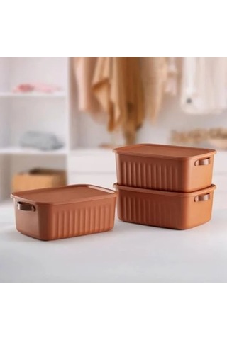 35x25x14 Cm Boyutlarında Kiremit Renk Kapaklı Saklama Kutusu, Dekoratif Organizer 100