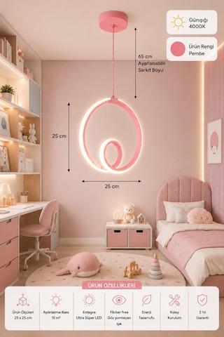 Ovira Led Sarkıt Avize Çocuk Odası Günışığı Pembe