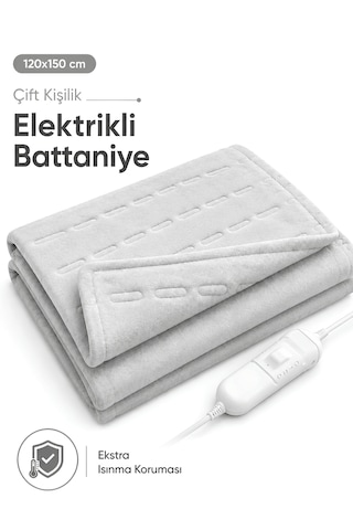 Beylini Omak Çift Kişilik Elektrikli Battaniye Tam Güvenlikli Dayanıklı Çift Kademeli Termostatlı Elektrikli Yatak Isıtıcı 120x150 Cm Beyaz