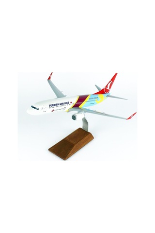 Thy007 1/100 Ölçek, Thy Aston Villa Logolu B737-800 Yolcu Uçağı, Sergilemeye Hazır Ahşap Standlı Model-56261