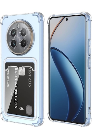 Realme 12 Pro Uyumlu Kılıf Darbe Emici Köşe Korumalı Kartlıklı Cüzdanlı Silikon Kapak - Şeffaf