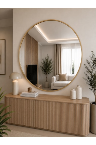 Effe Gold Metal Çerçeveli 100 Cm Yuvarlak Ayna