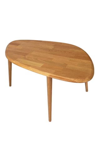 Fawdecor Masif %100 Doğal Ahşap Modern Oval Asimetrik Demonte Orta Sehpa Açık Meşe