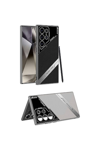 Galaxy Uyumlu S24 Ultra Kılıf Kamera Korumalı Suni Deri Tasarım Yeni Seri Procase Kapak-titanyum-gri