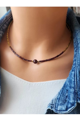 Doğaltaş Lal Ve Hematit Taşı Minimal Kolye Bordo
