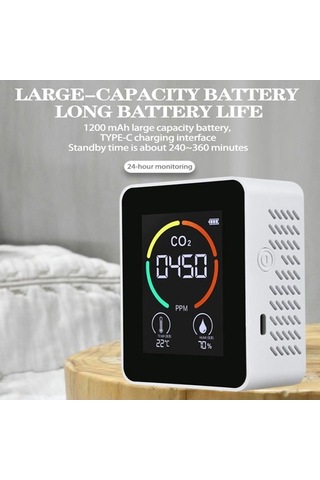 Prestigegoods Ve Sıcaklık Ölçer Nem Lcd Karbondioksit Kalitesi Hava Göstergeli Ekranlı Cihazı Analiz - Om
