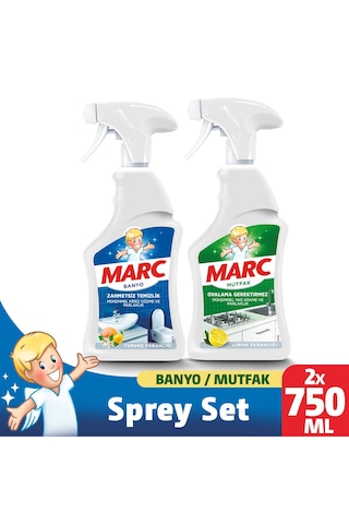Marc Mutfak Yağ ve Kir Çözücü Temizlik Spreyi 750 ML + Banyo Kireç Sökücü Sprey 750 ML