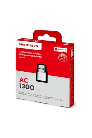 Mercusys Ma30n Ac1300 Mbps Dual Band Wi Fi 5 Nano Usb Adaptör Mu Mımo Tak & Çalıştır