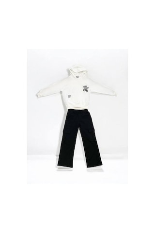 Kız Çocuk Kapüşonlu The Universe Yazılı Eşofman Takım-14462 Ekru