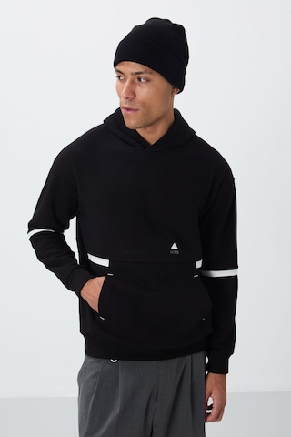 Tommy Life Siyah Pamuklu Kalın İçi Tüylü Yumuşak Dokulu Comfort Fit Nakışlı Erkek Sweatshirt - 88417 Siyah