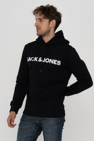 Jack & Jones Erkek Logo Baskili Kapüsonlu Sweatshirt - Deldrick 12193083 Black Siyah