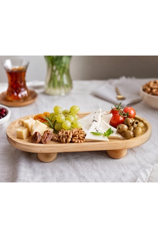 Mien Bambu Sunumluk 24x14x2,8 Cm Ayaklı Doğal Bambu Servis Ve Kahvaltı Tabağı Açık Kahverengi