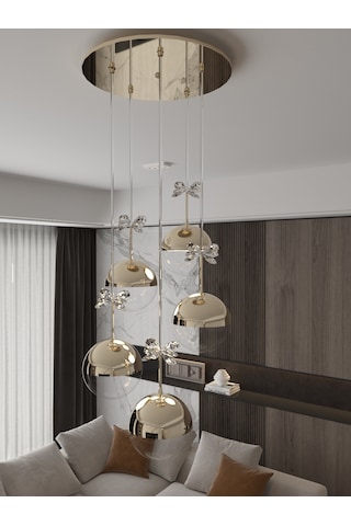 Solis Enerji Tasarruflu Modern Ve Lüks Gold 5'li Led Avize