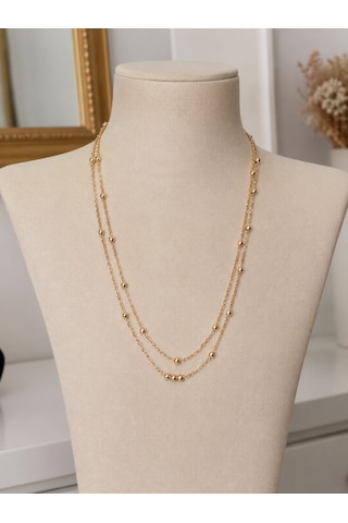 Gold Top Detaylı Katmanlı Çelik Kolye Minimal Zincir 45+5 Cm Altın