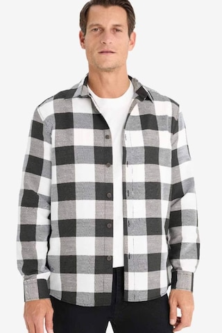 Defacto Regular Fit Polo Yaka Pamuklu Kareli Uzun Kollu Gömlek D6145AX25SP Siyah