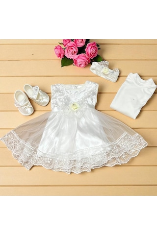 Çiçek Detaylı Kız Mevlüt Set Ekru