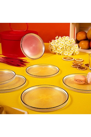 Fecra Loren 6'lı Pasta Tabağı Seti Siyah Fileli 16 Cm