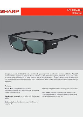 Sharp AN-3DG20B Aktif 3D Şarjlı Gözlük