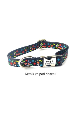 Köpek Tasması- Köpek Künyesi- İsimli Köpek Tasması Kemik ve Pati Desenli Çok Renkli