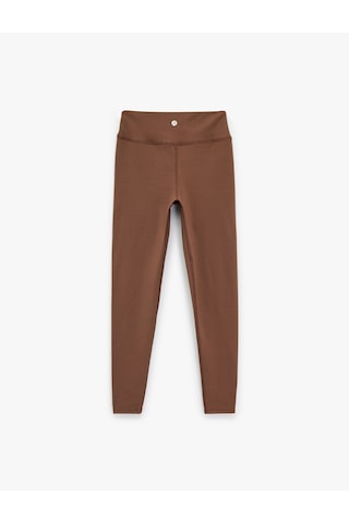 Koton Yüksek Bel Skinny Fit İnterlok Dikiş Detaylı Spor Tayt Kahverengi 6wak40046nk Kahve