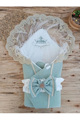 Yenidoğan Tericotton Örgülü Trilüx Bebek Battaniyesi Kundak Yeşil