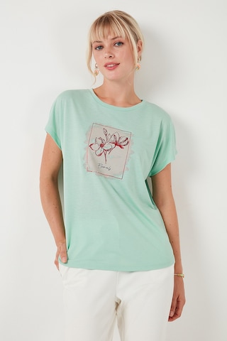 Lela Baskılı Bisiklet Yaka Regular Fit Bayan T Shirt 6671002 Mint