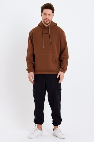 JAHR MARC Kahverengi Nakışlı Oversize Erkek Sweatshirt Kahverengi