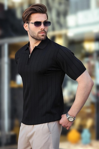 Madmext Madmext Siyah Polo Yaka Fermuarlı Erkek T-shirt E7298 Siyah