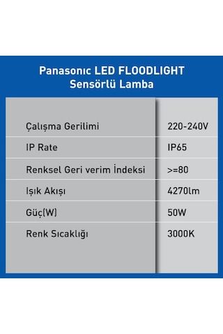 Led Projektör Sensorlü, Sıcak Beyaz Işık 50w 4270lm 3000k Genel