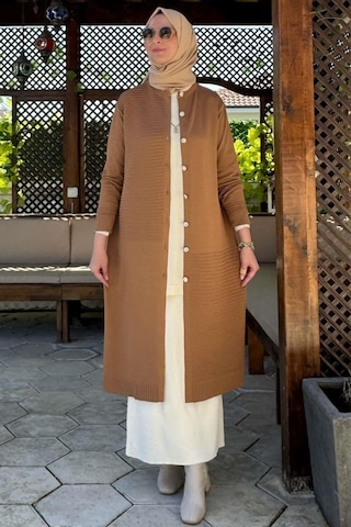 Manolya Camel Triko Hırka Çok Renkli