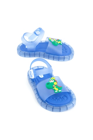 Gezer Yazlık Erkek Çocuk Suni Deri Işıklı Rahat Taban Ayarlanabilir Dino Sandalet Mavi