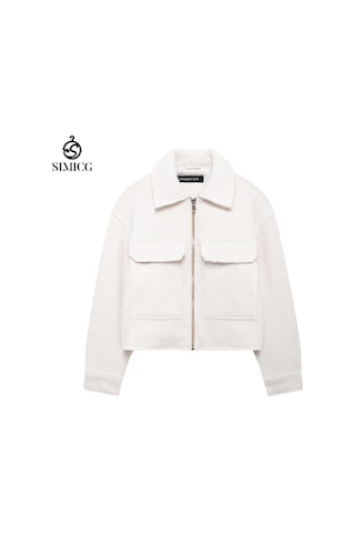 Kadınlar İçin Günlük Kısa Ceket Düz Renk Palto Beyaz