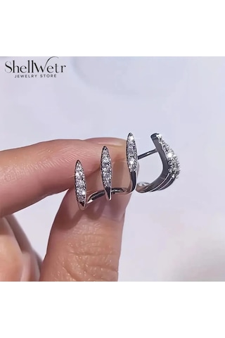 Claw Küpe Sevgililer Günü , Annenize Verilecek En Güzel Gümüş Kaplama Hediye Gri