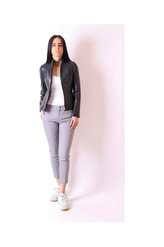 Hakiki Deri Hakim Yaka Slim Lacivert Ceket