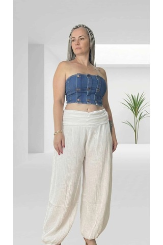 Byemelika Denim, Tasarım Dikiş, Full Likralı, Düğme Detay Büstiyer Mavi