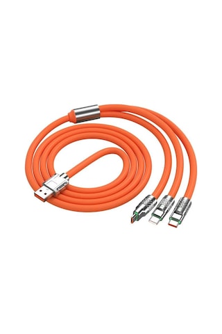 Zhltools 3 İn 1 Usb To Type-c - Micro Usb - Lightning 120w Hızlı Şarj Kablosu 1.2 Metre Turuncu