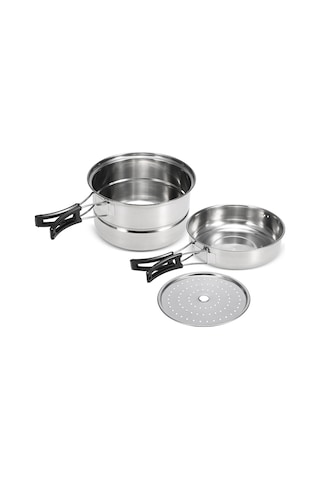 Teltree 3 Parça Çelik Kamp Tencere Seti: Kazan, Tava Ve Buğulama Rafı İle Çeşitli Pişirme Yöntemleri - Kamp, Bisiklet Turu Ve Mutfak İçin Uygun Gümüş