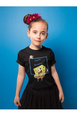 Sevbano Süngerbob You Are Amazing Yazılı Unisex Çizgi Film Çocuk Tişört Siyah