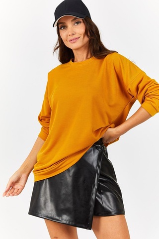 Armonika Kadın Hardal Yuvarlak Yaka Oversize Sweatshirt Arm-22k024027