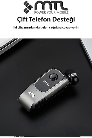 Yaka Klipsli Mono Makaralı Bluetooth Kulaklık Çift Telefon Destekli Mt920