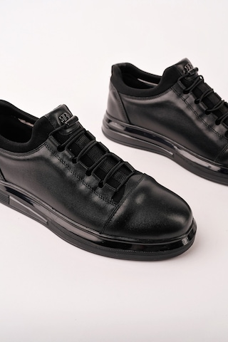 Muggo Dusk Hakiki Deri Erkek Kalın Taban Bağcıklı Günlük Casual Sneaker Siyah