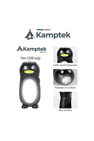 Kamptek Minimal Figürlü Hem El Feneri Hem Gece Lambası Kamp Işığı Gece Lambası Sevimli Figürler Pilli Lamba 11 6 Cm Askı İpli Turuncu