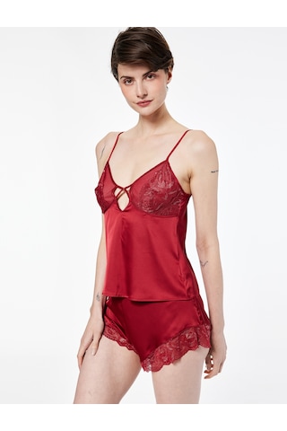 Koton Dantel Detaylı İnce Askılı Pijama Üstü Kırmızı 6wlk90002mw Kırmızı