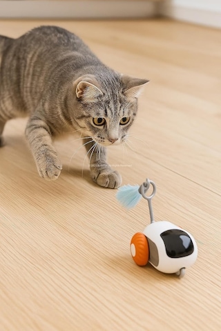 Busstier Uzaktan Kumandalı Kedi Oyuncağı 2 Modlu Hareketli Araba Sessiz Motorlu Kedi Eğlence Oyuncağı Tüy Aparatlı Kendiliğinden Yön Değiştirme Özelli