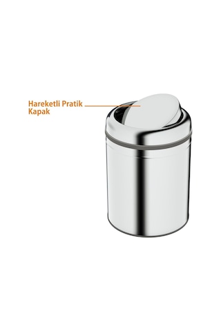 Aquabagno Aqua Bagno Basic Çöp Kovası - Sallanır Kapaklı 5 L, Parlak Krom Paslanmaz-35.99.57.04.01 Krom