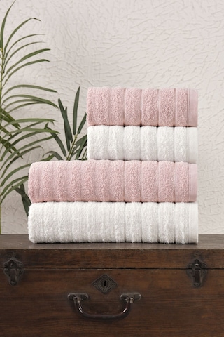 4 Lü Alçay Pudra Krem Banyo Havlu Seti Pudra - Krem 4 Lü Alçay Pudra Krem Banyo Havlu Seti Pudra - Krem
