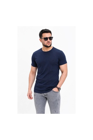 Novalisse Erkek Basic Tişört Bisiklet Yaka Kısa Kol Günlük Yazlık Slim Fit T-shirt - Lacivert Çoklu Renk