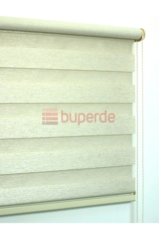 Buperde Simli Ekru (Açık Krem) Bambu Zebra Stor Perde